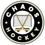 Youth hockey players practicing skating and puck control during CHAOS Hockey camp training