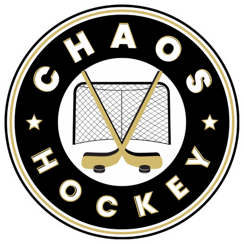 Youth hockey players practicing skating and puck control during CHAOS Hockey camp training